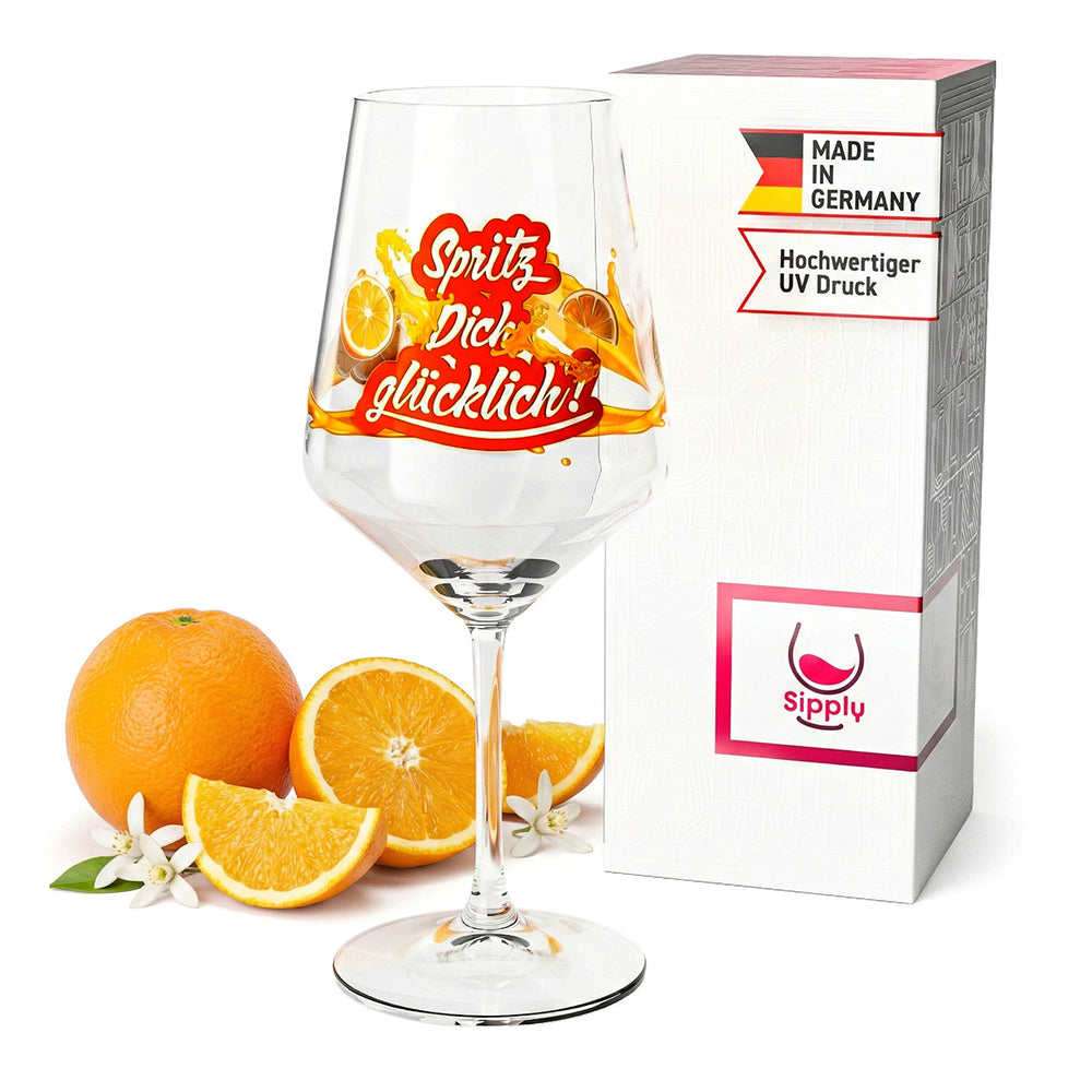 Sipply Summer Vibes aperitif glass with slogan "Spritz yourself happy!" Drinks Cocktails 0.5 l with transparency effect