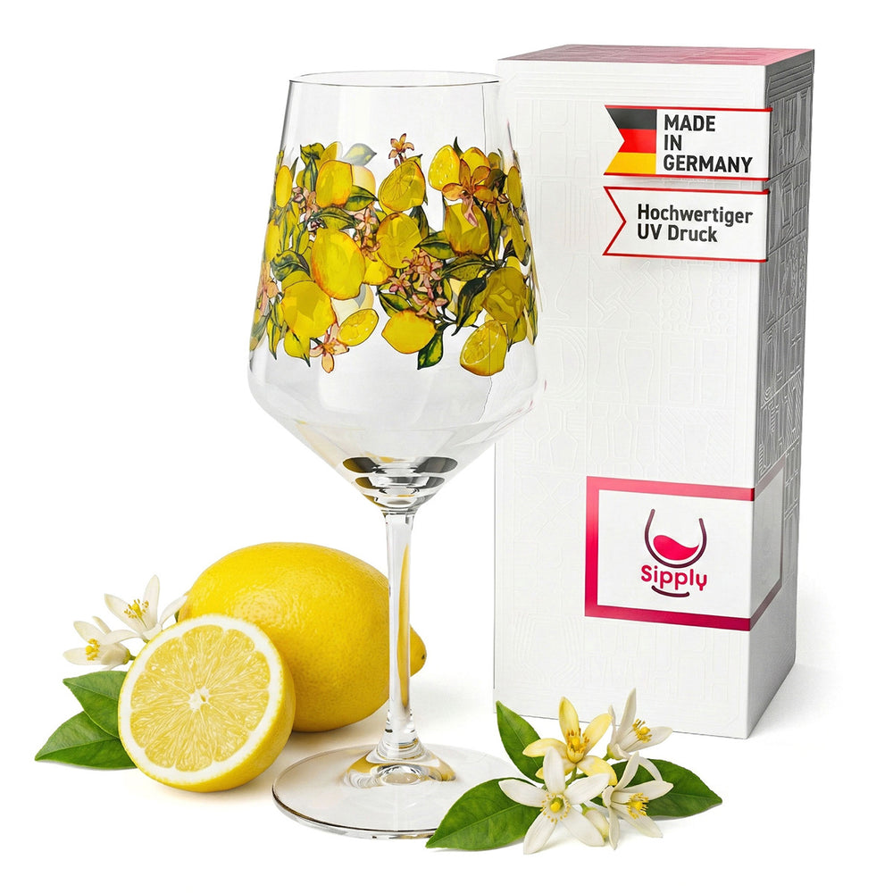 Sipply Summer Vibes aperitif glass with lemon motif for spritz drinks and cocktails, 0.5 l, with transparency effect