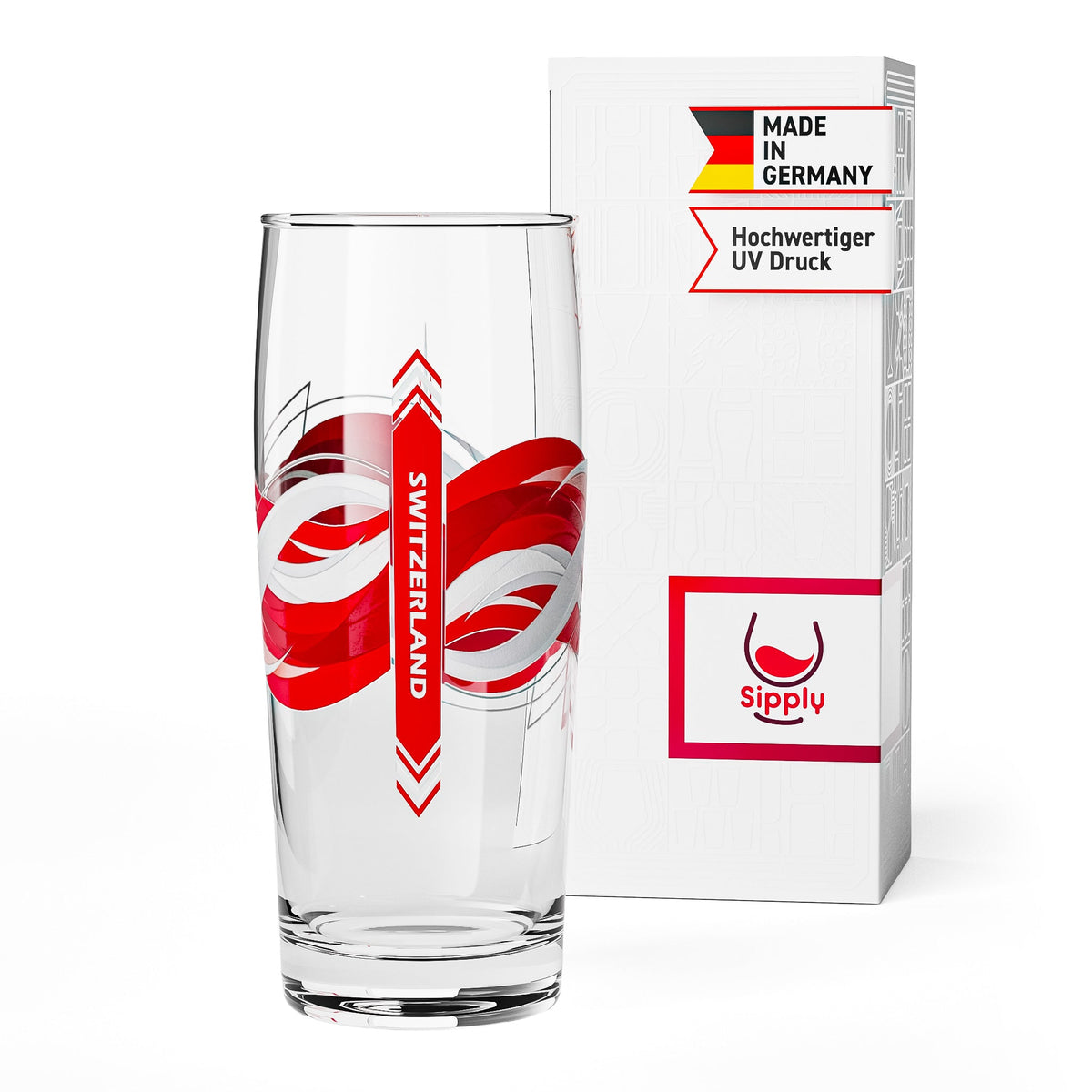 Sipply Beer Glass Willibecher 0.3l with Your Country Flag Switzerland