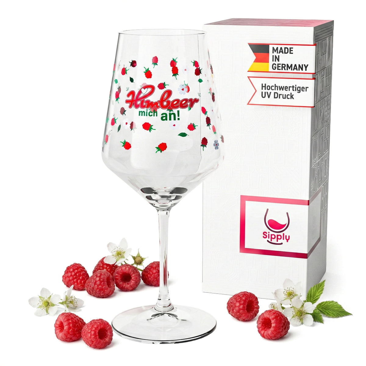 Sipply wine glass with funny saying "Raspberry me" 0.5l