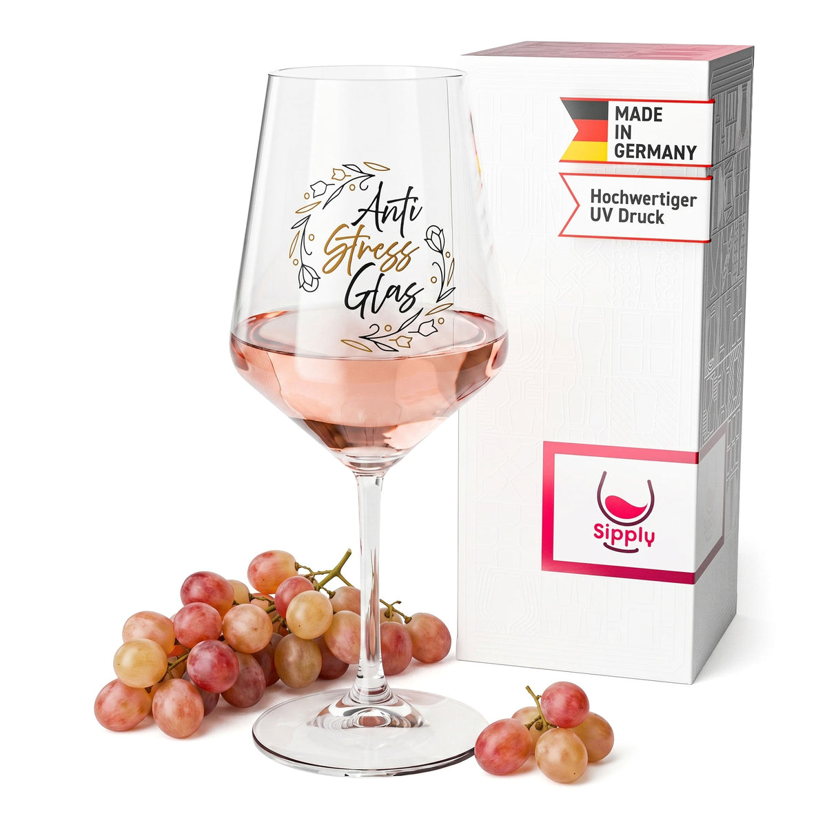 Sipply Wine Glass with "Anti-Stress" Saying, 0.5 L