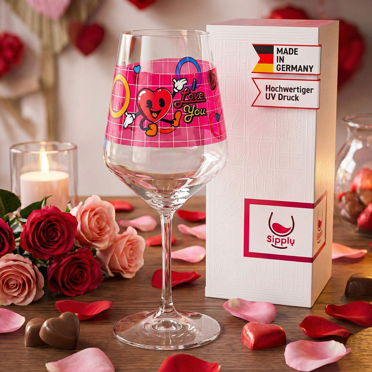 Sipply wine glass for Valentine's Day "I Love You" heart gift 0.5l with transparency effect – View 3