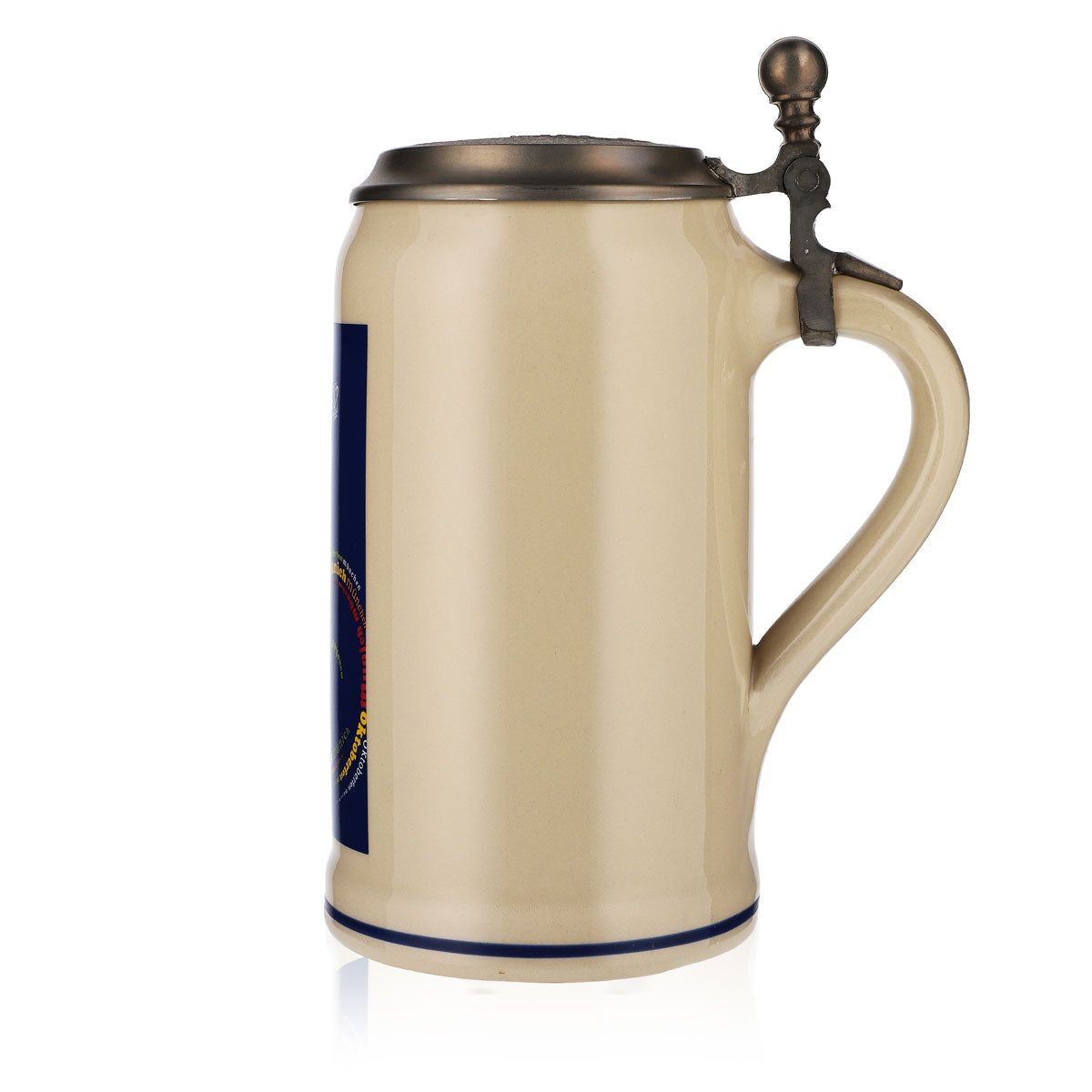 Stoneware beer mug, 1.0 l, clay jug, Oktoberfest Munich 2009, with pewter lid – View 5