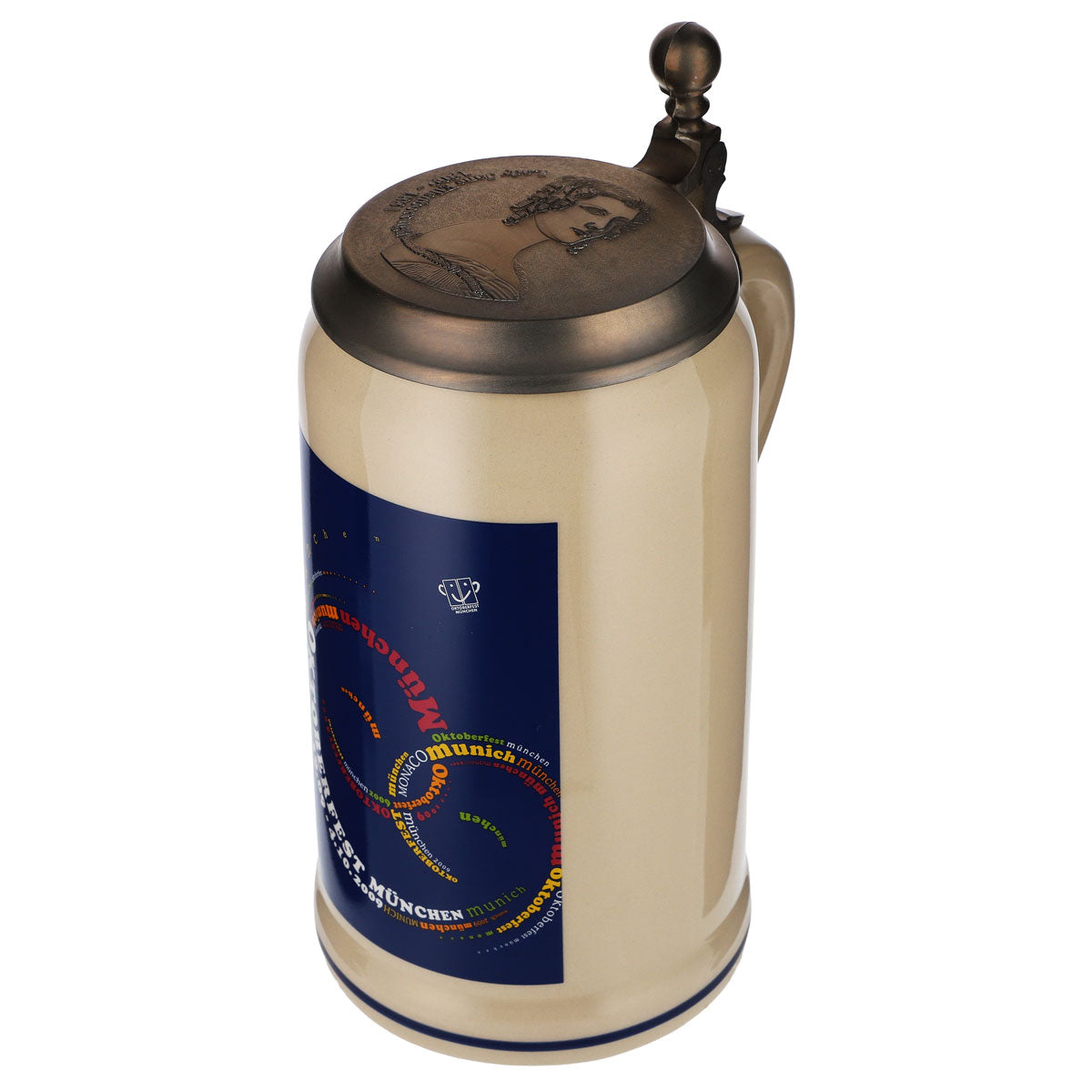Stoneware beer mug, 1.0 l, clay jug, Oktoberfest Munich 2009, with pewter lid – View 6