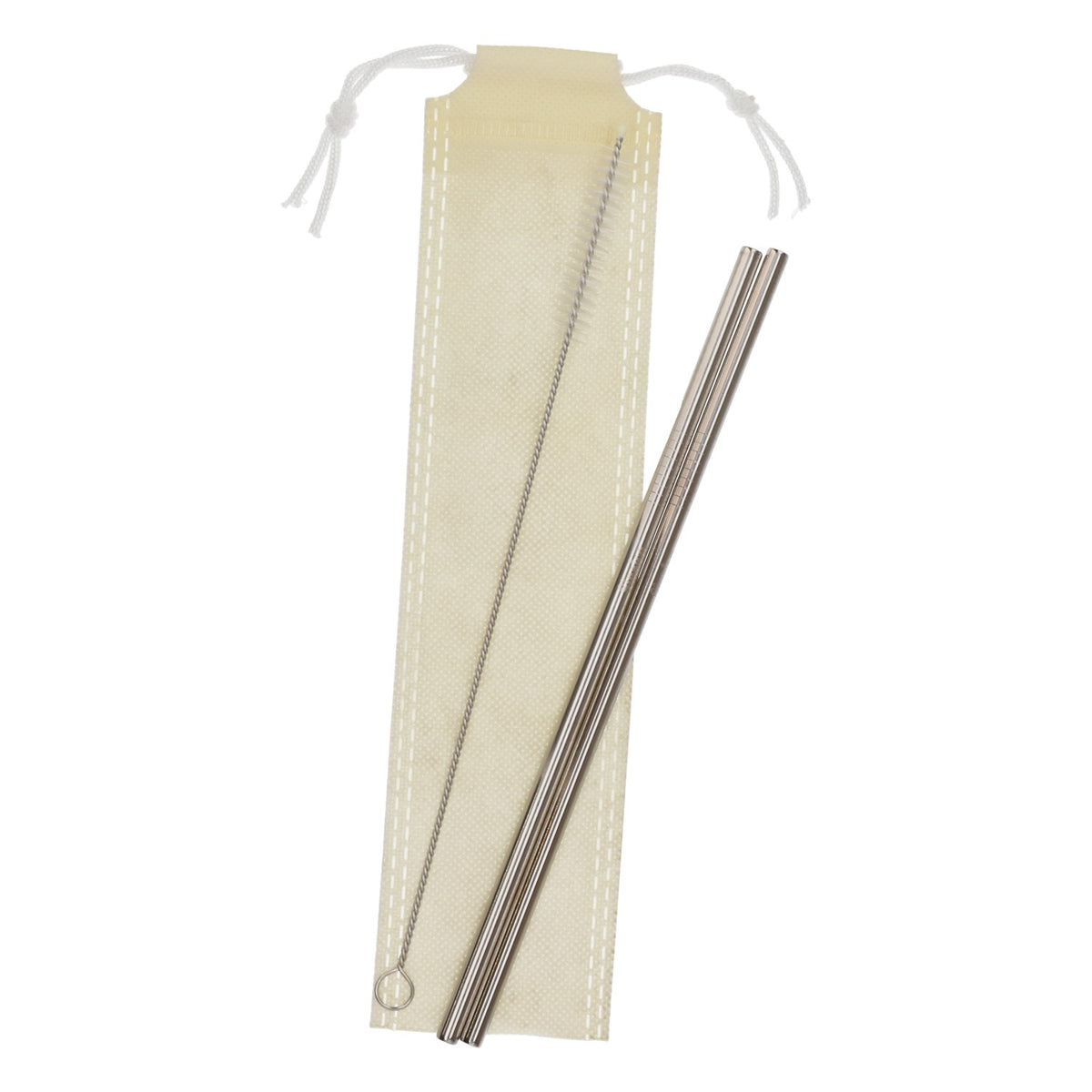 "Steel" "Seinalco" Straw, Silver/Beige, includes cleaning brush and pouch