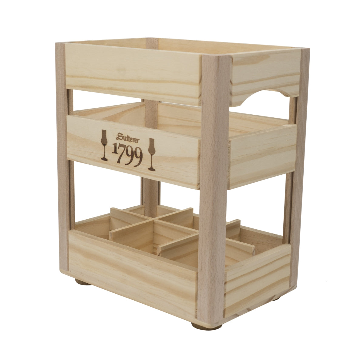 Sutterer 1799 Grappa Wooden Box Tray Bottle Carrier Decorative Box Container