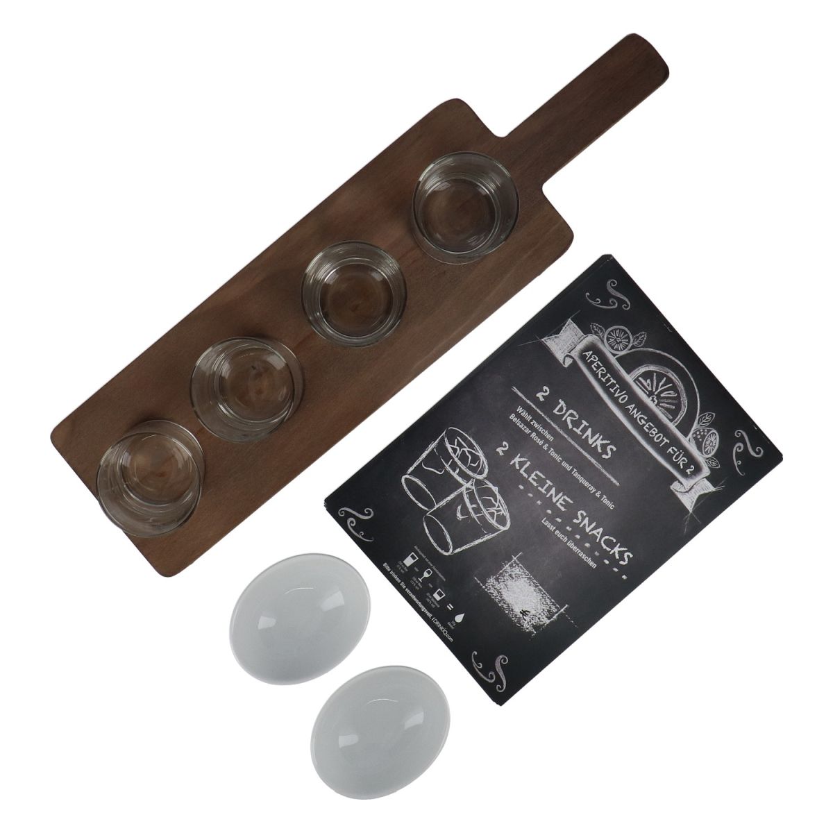 Tanqueray Gin Aperitivo Real Wood Tasting Tray with 4 Tasting Glasses and Bowls – View 2
