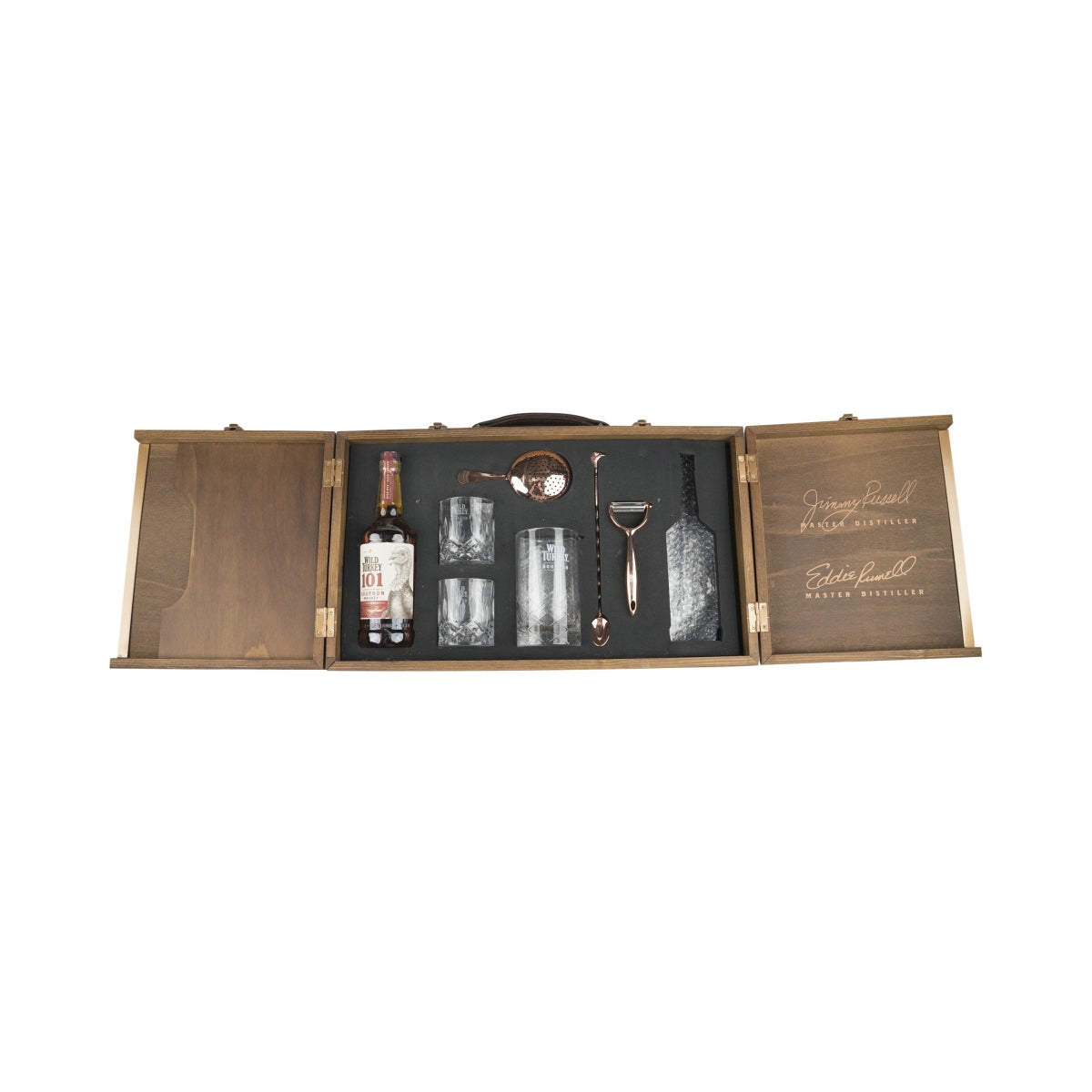 Wild Turkey Whiskey Set Wooden Box Gift Set Home Bar Bartender Scotch Collector