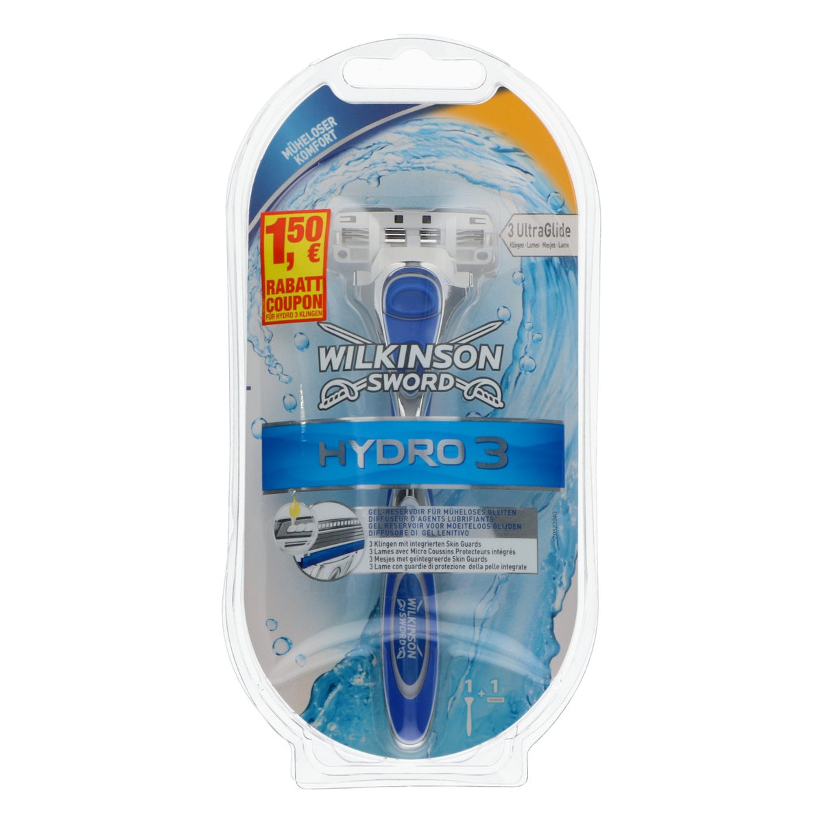 Wilkinson Sword Hydro 3 Razor with 3 UltraGlide Blades, Blue, Comfort Shave – View 5