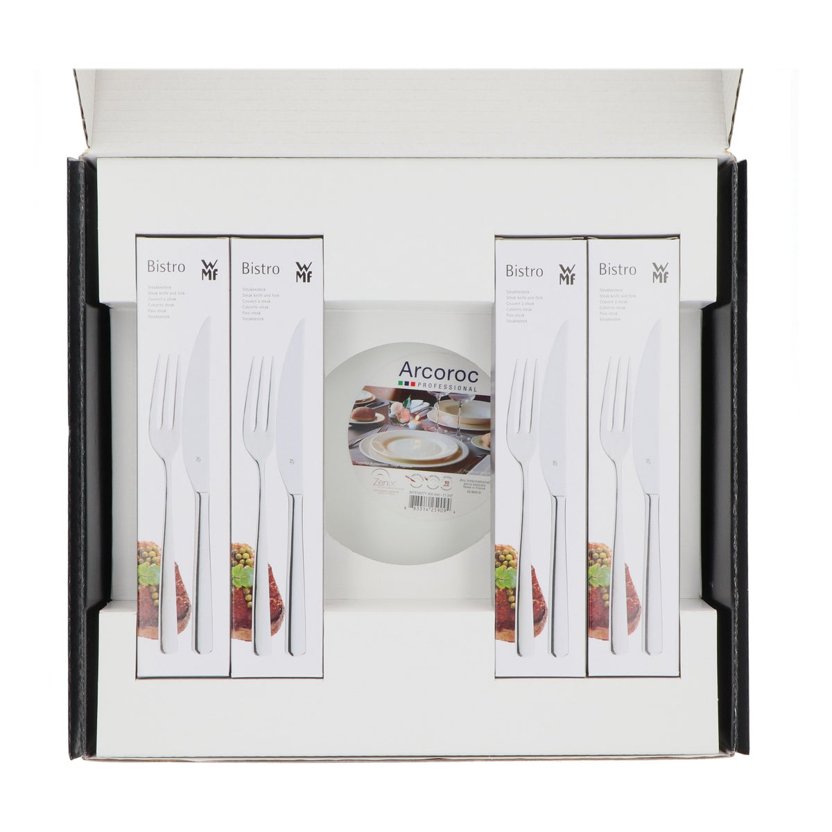 WMF Household Goods Grill Set for 4, 4 x steak cutlery, 4 x Arcoroc dinner plates – View 3