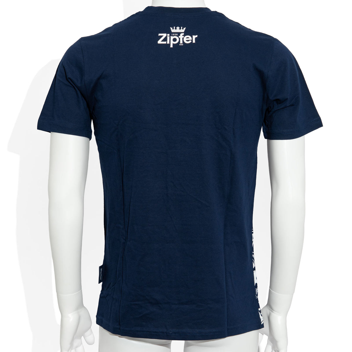 Zipfer Beer Glass, Size M; Men's Blue Cotton T-Shirt, Size M – View 3