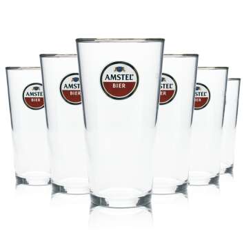 6x Amstel Glass 0,25l Beer Mug Gold Rim Glasses Gastro...