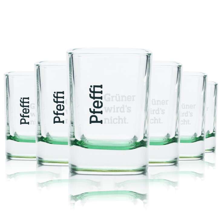 6x Pfeffi Glass 4cl Shots Short Stamper Schnapps Glasses Nordbrand Green Mint Pub