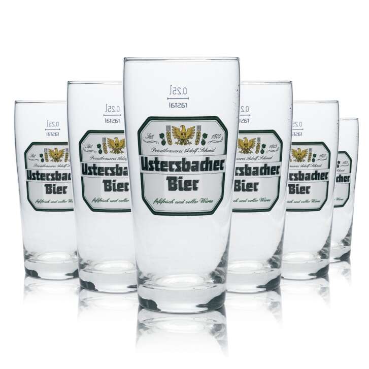 6x Adolf Schmid Ustersbacher beer glass 0,25l mug glasses brewery Gastro Kneip
