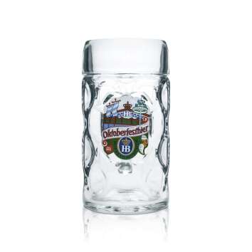 HB Munich beer mug glass 1l Oktoberfest beer mug Seidel...