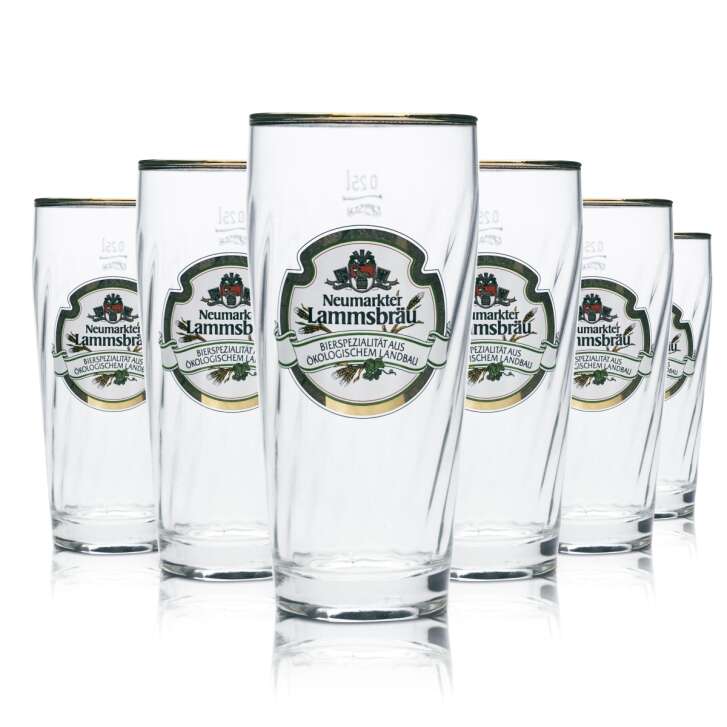 6x Neumarkter Lammsbräu beer glass 0,25l mug gold rim glasses brewery gastro