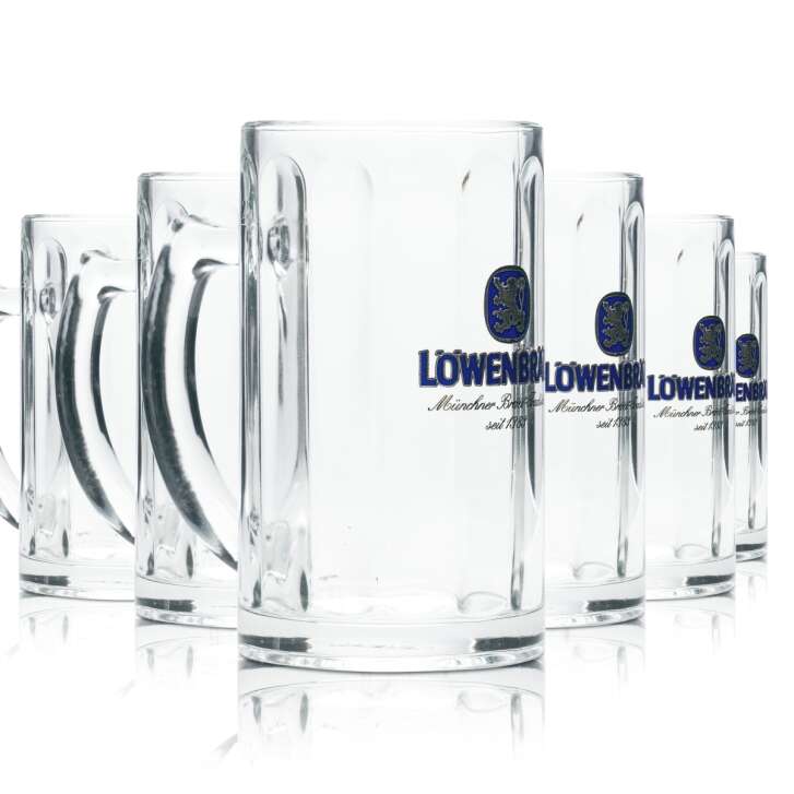 6x Löwenbräu glass 0,25l beer mug Humpen Seidel contour glasses brewery gastro bar