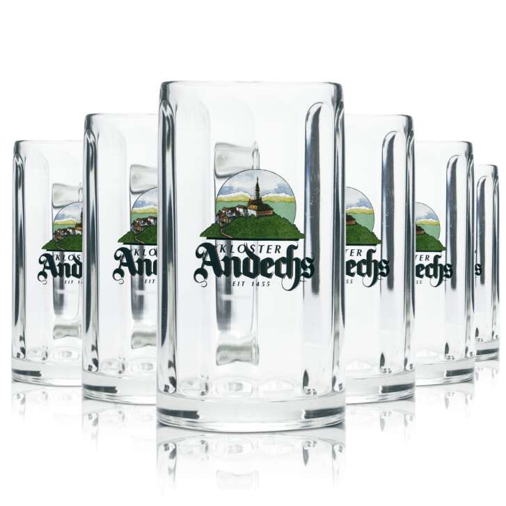 6x Andechs beer glass 0.4l tankard Seidel contour glasses brewery Gastro Beer