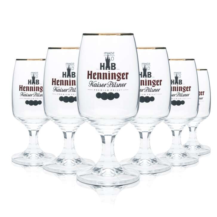 6x Henninger beer glass 0.3l goblet tulip bronze rim glasses Kaiser Pils Gastro Bar