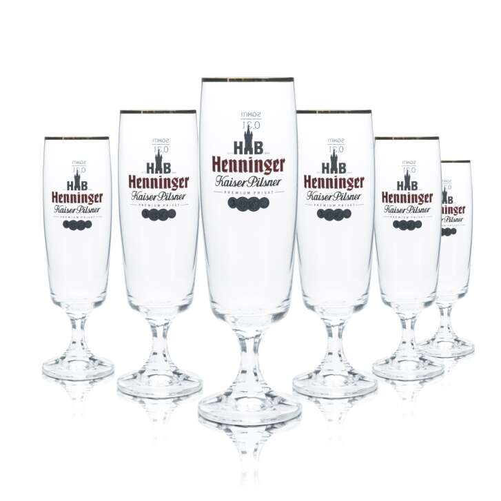 6x Henninger beer glass 0.3l tulip goblet bronze rim glasses Kaiser Pils Gastro Bar