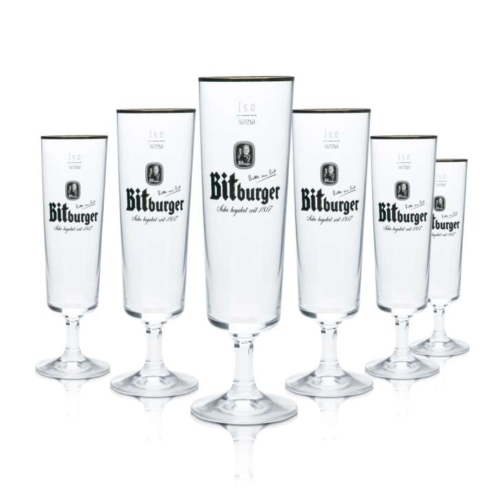 6x Bitburger beer glass 0,2l goblet tulip gold rim glasses brewery gastro pils bar