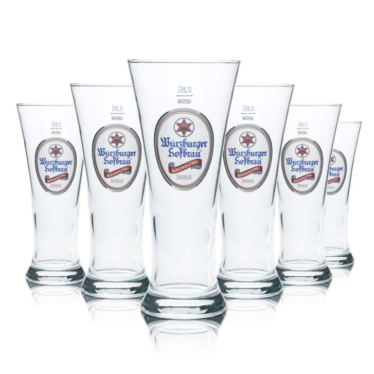 6x Würzbuger Hofbräu beer glass 0,25l mug bar glasses non-alcoholic gastro bar