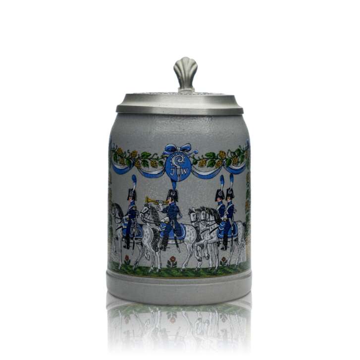Augustiner collector glass 0,5l jug tankard 4 rider pewter lid Bavaria Rare Rare