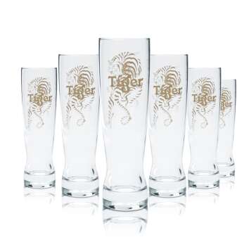 6x Tiger Glass 0.3l Beer Goblet Tulip Glasses Calibrated...