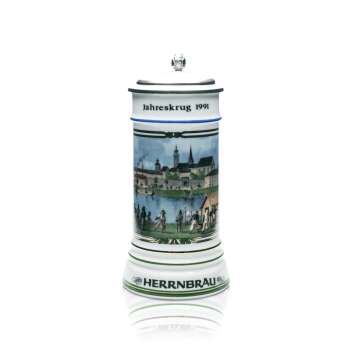 Herrnbräu Bierkurg glass jug 1991 pewter lid...
