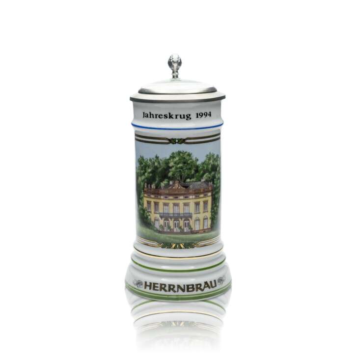 Herrnbräu clay jug glass 0,5l Seidel Humpen Jahreskrug 1994 pewter lid certificate