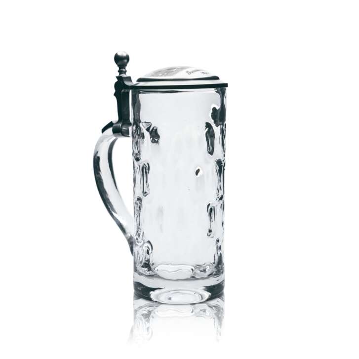 Hacker Pschorr glass 0,5l beer mug Humpen Sommerkeller 1823 pewter lid certificate