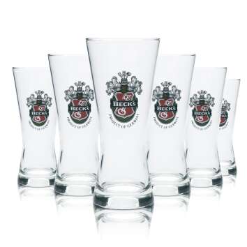 6x Becks Glass 0,2l Beer Mug Cup Tulip Cup Glasses...