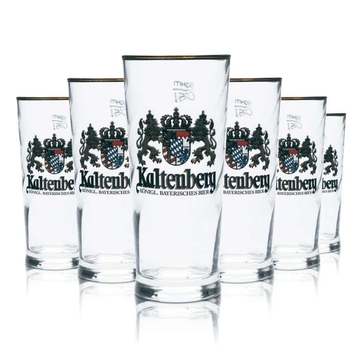 6x Kaltenberg glass 0.25l beer mug gold rim glasses calibrated gastro brewery bar
