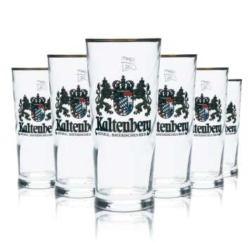 6x Kaltenberg glass 0.25l beer mug gold rim glasses...