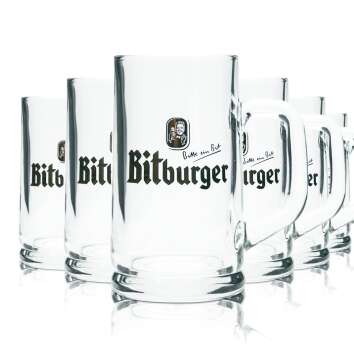 6x Bitburger Glass 0,25l Beer Mug Tankard Seidel Pils...