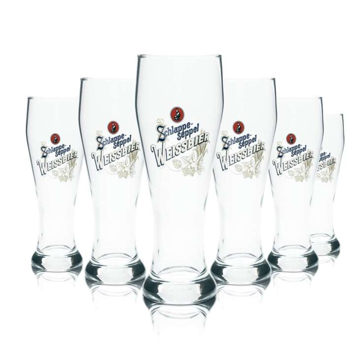 6x Schlappeseppel glass 0,5l wheat beer yeast crystal wheat glasses brewery Bavaria