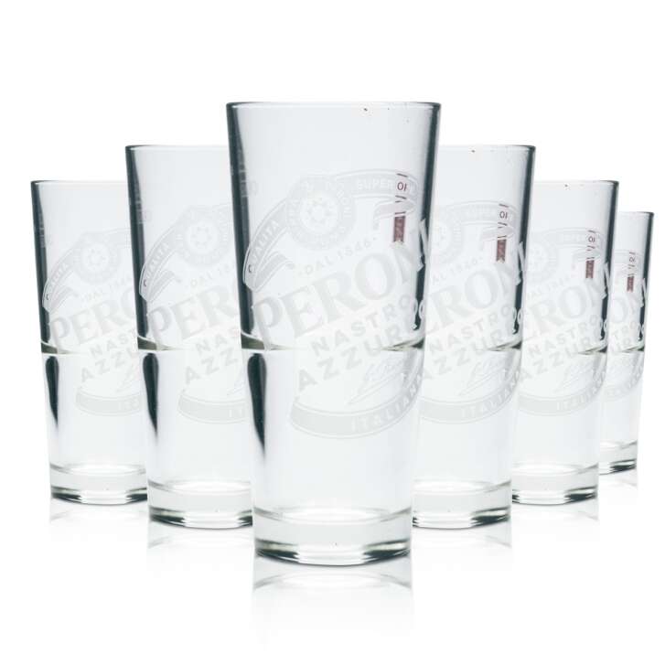 6x Peroni glass 0.25l beer mug goblet tumbler glasses Italy Nastro Azzuro oak