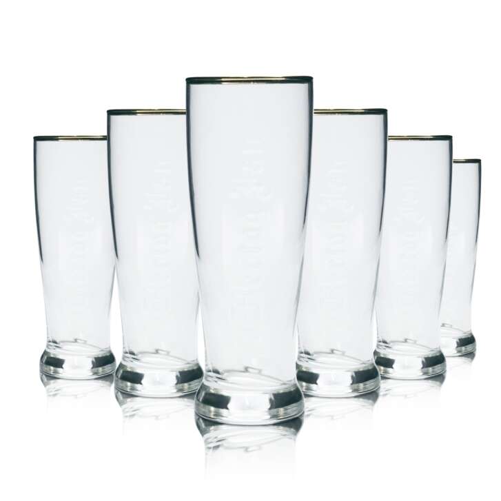 6x Hertog Jan Beer Glass 0.25l Goblet Cup Gold Rim Contour Relief Beer Glasses Bar