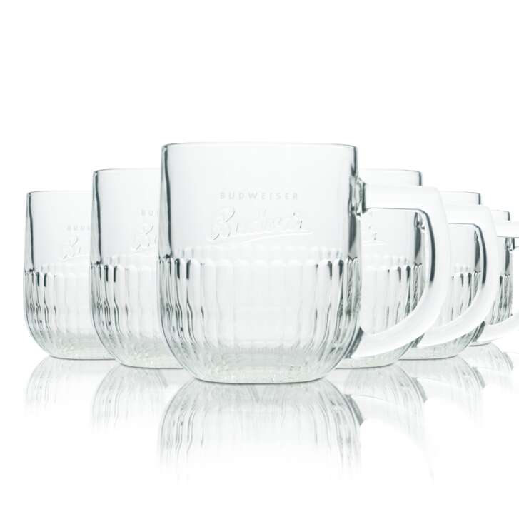 6x Budweiser Budvar beer glass 0.5l – relief mug, calibrated, robust, set of 6, catering