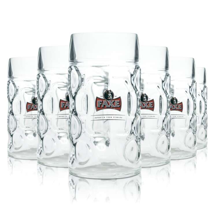 6x Faxe beer glass 1l beer mug contour glasses Seidel Denmark Viking Gastro red