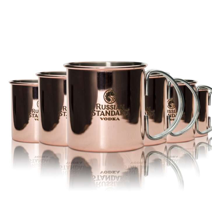 6x Russian Standard Vodka copper mug 0.3l glass handle Moscow Mule cup Mug
