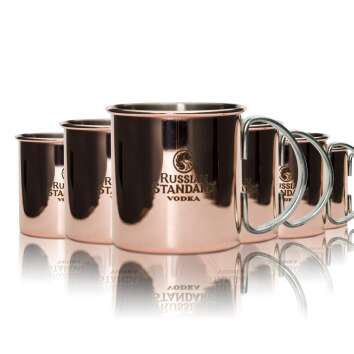 6x Russian Standard Vodka copper mug 0.3l glass handle...