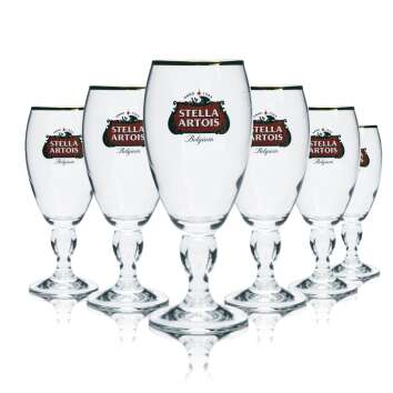 6x Stella Artois beer glass 0.25l goblet cup tulip gold...