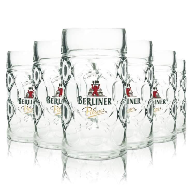 6x Berliner Pilsner beer glass 1l mug handle glasses mugs Seidel Beer