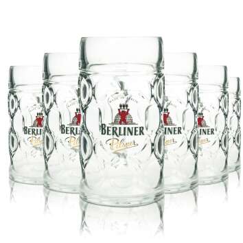 6x Berliner Pilsner beer glass 1l mug handle glasses mugs...