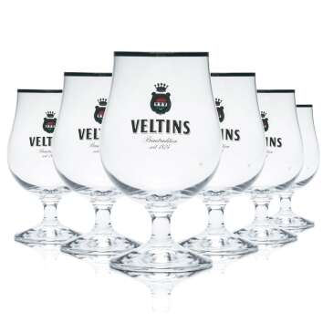 6x Veltins glass 0,3l beer glasses tulip goblet gold rim...