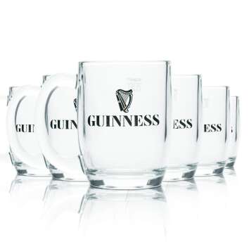 6x Guinness glass 0,2l Beer Draught Stout jug handle...