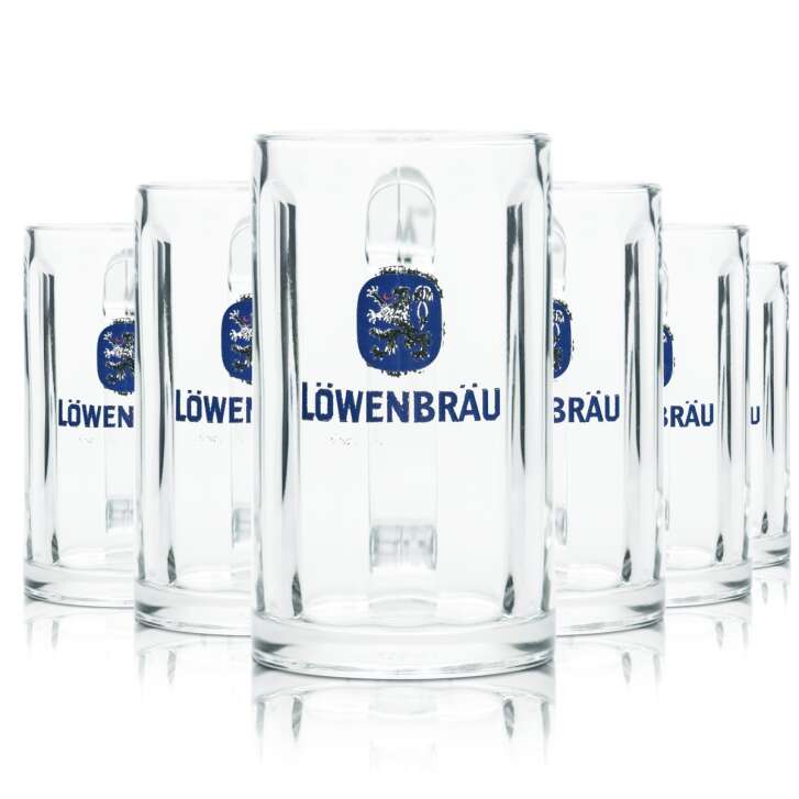 6x Löwenbräu glass 0.2l contour beer glasses tankard Seidel brewery Gastro