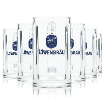 6x Löwenbräu glass 0.2l contour beer glasses...