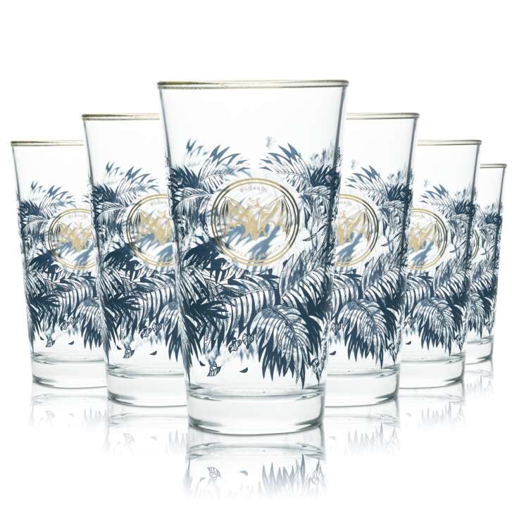 6x Bacardi Glass 0,4l Longdrink Cocktail Glasses Gold Rim Palms Razz Oakheart